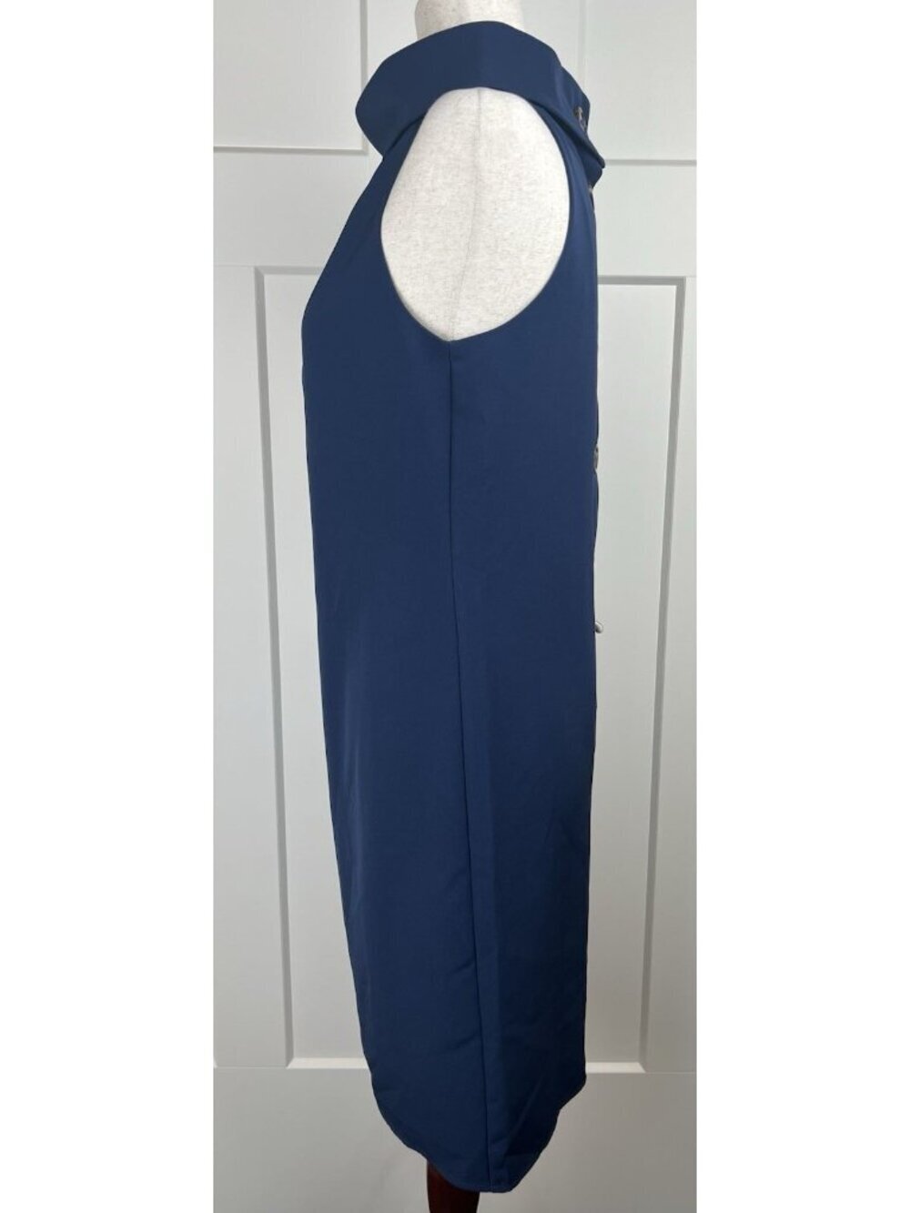 Sail to Sable Navy Dress XS High Neck Draped Collar Button Back Lined Preppy NWT - Picture 5 of 13